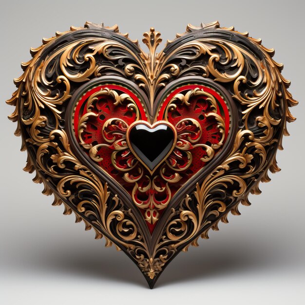 un objet décoratif en forme de cœur rouge encadré en rouge dans le style de couches complexes en or clair