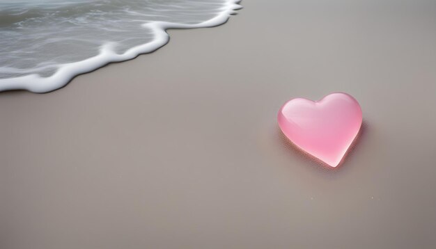 un objet en forme de cœur rose est sur la plage