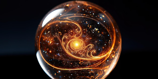 Objet géométrique de sphère de verre avec fond doré brillant