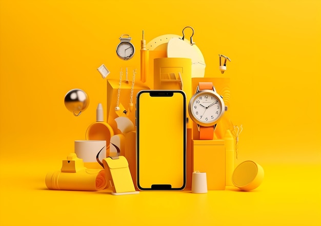 Un objet jaune autour d'un téléphone portable