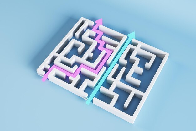 Objet de labyrinthe blanc créatif avec des flèches Concept de solution facile Rendering 3D