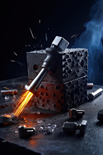 Un objet en métal noir avec une flamme qui en sort