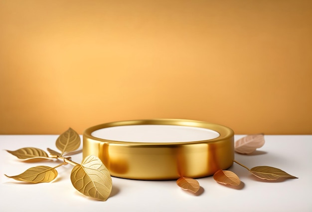 Photo un objet en or avec des feuilles dessus et un bord en or avec un bord en or.