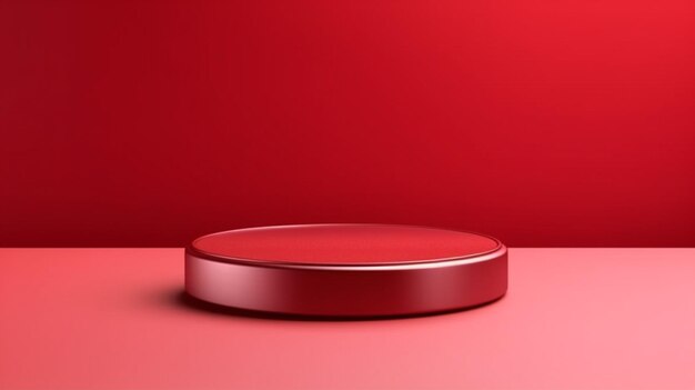 un objet rond rouge sur une surface rose avec une IA générative de fond rouge