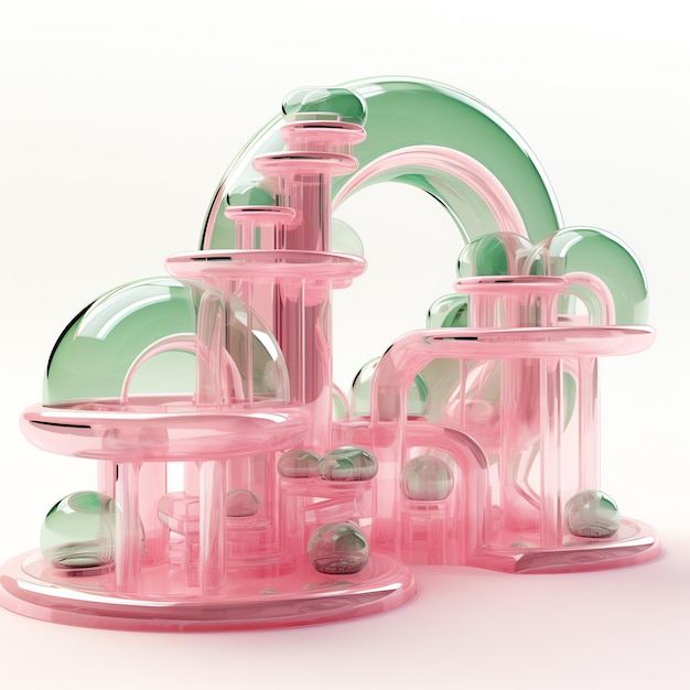 Un objet en verre rose et vert