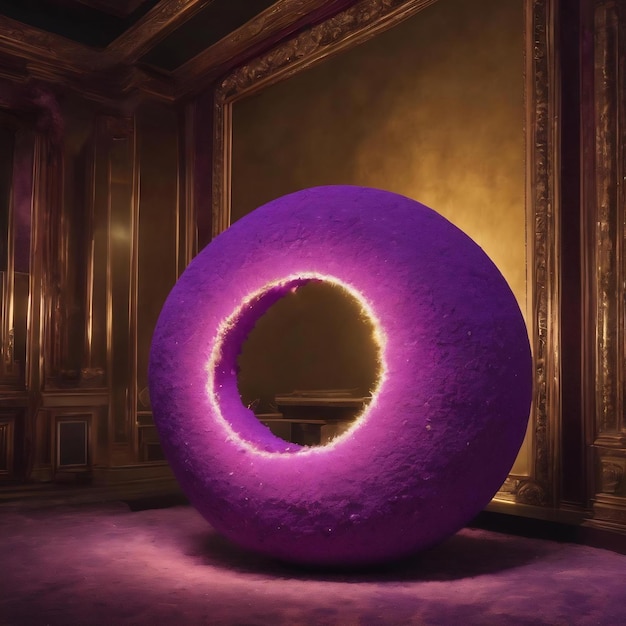 Un objet violet avec un trou au milieu.