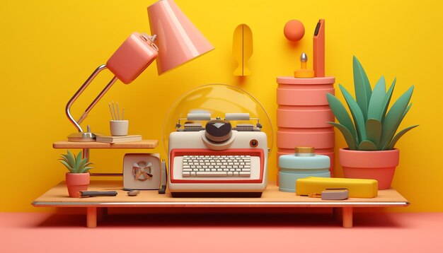 Objets de bureau 3D scène d'art pop minimale thème créatif