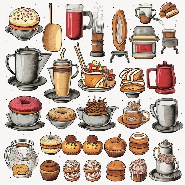 objets de café illustrations peintes à la main jeu de clip art