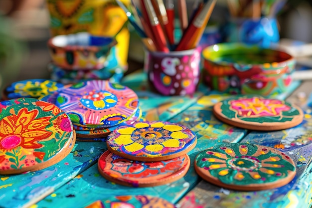 Des objets de céramique mexicains colorés peints à la main sont exposés.