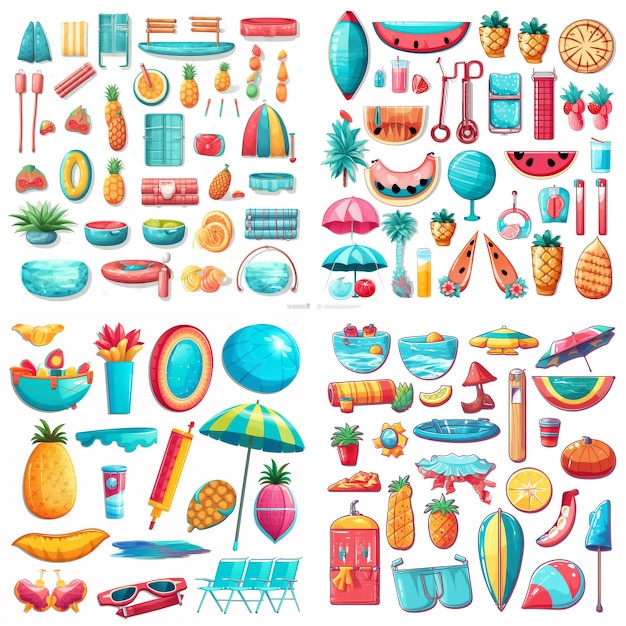 objets de fête de piscine clip art isolé fond blanc