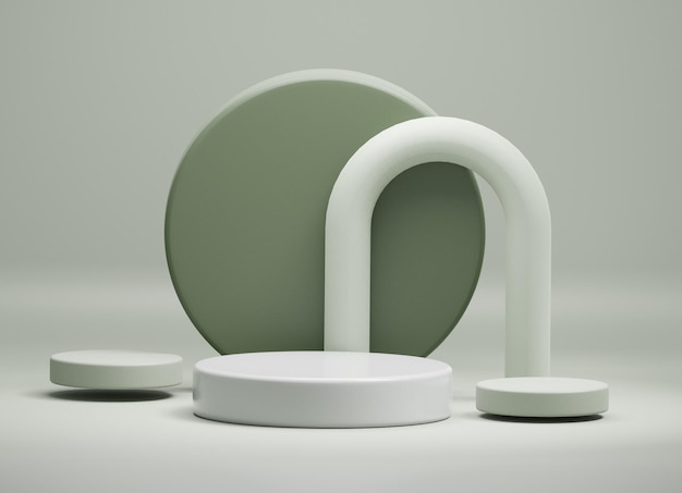 Objets géométriques 3d sur fond vert. Scène ou podium pour produit.