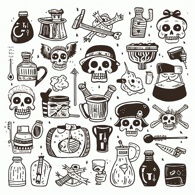 Des objets pirates peints avec des illustrations et des clips art