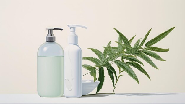 Des objets de salle de bain élégants avec un décor végétal vert