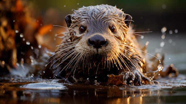 Une observation rare d'une loutre de la jungle jouant le long d'un