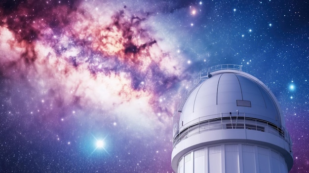 L'observatoire avec une nébuleuse colorée en arrière-plan
