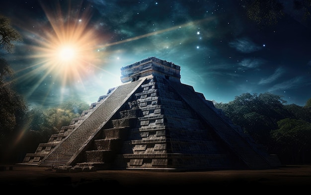 Observer une cérémonie d'éclipse solaire maya IA générative