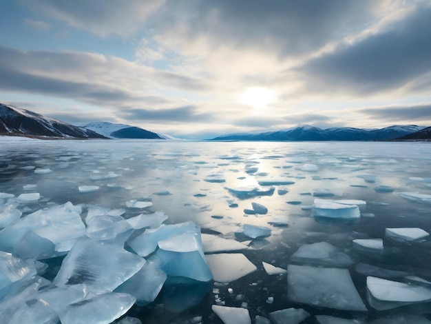 Observer des morceaux de glace à la surface d'un lac