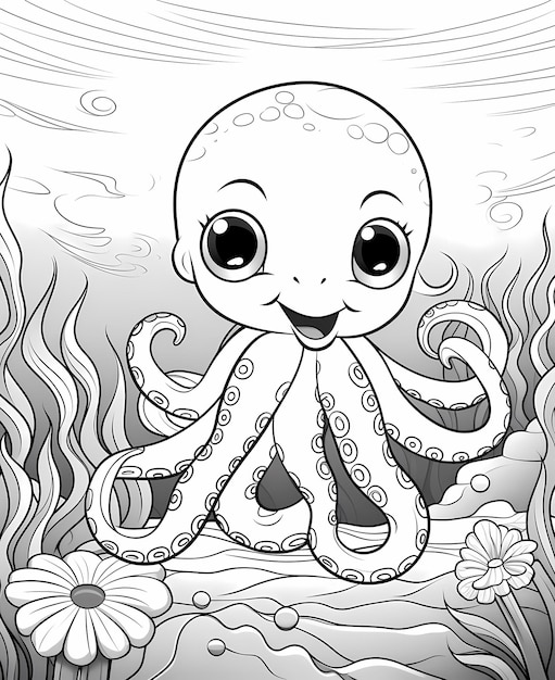 Ocean Friends Cute Baby Octopus est un livre à colorier pour enfants.