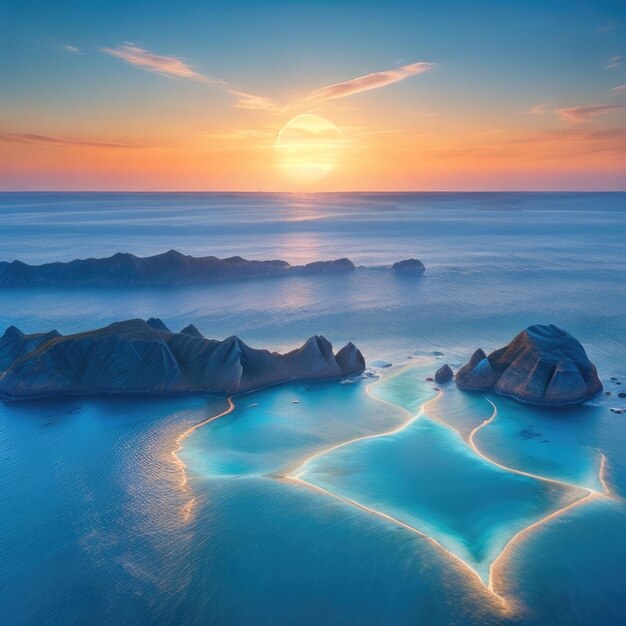 Un océan majestueux d'un bleu profond avec au cœur un rivage rocheux