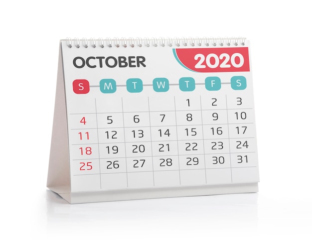 Octobre 2020 Calendrier de bureau