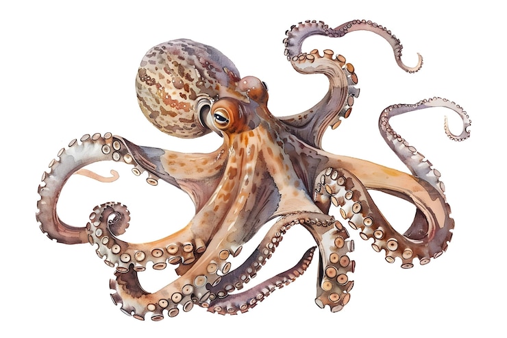 Photo octopus à l'aquarelle sur fond blanc