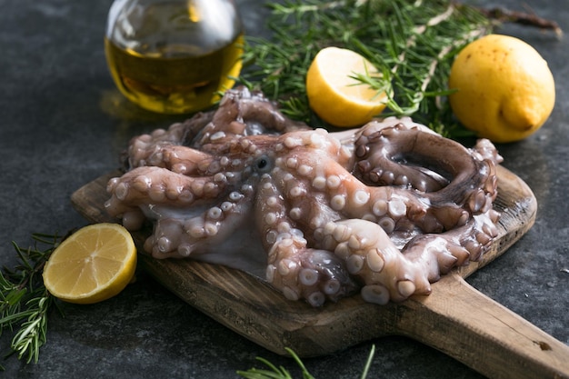Octopus Concept créatif d'aliments sains avec des photos de délicieux fruits de mer de poulpe