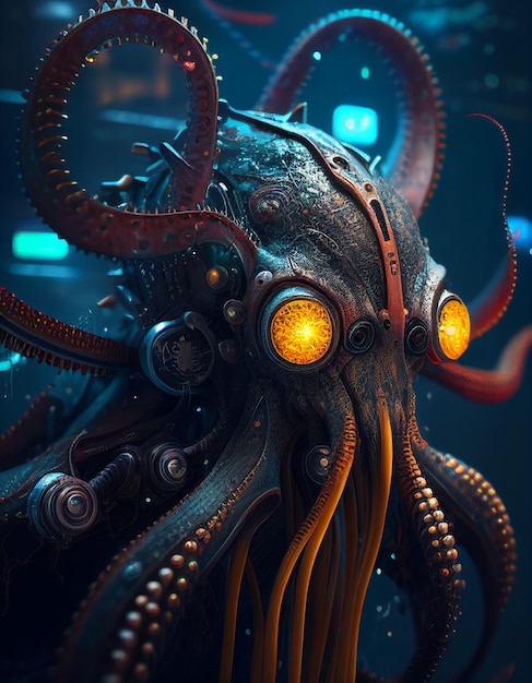 Octopus Cyberpunk réaliste généré par l'IA