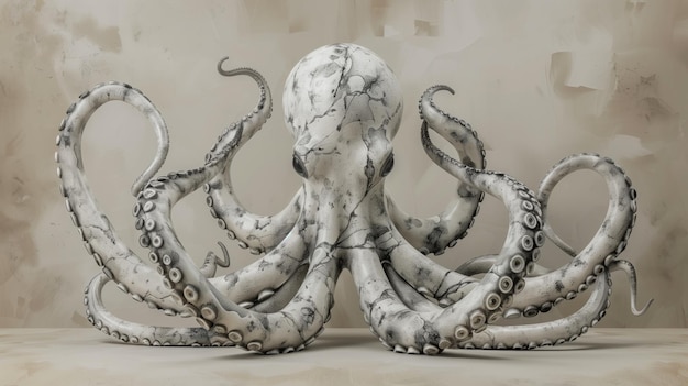 Octopus monochrome détaillé avec un effet de dessin artistique sur un fond texturé