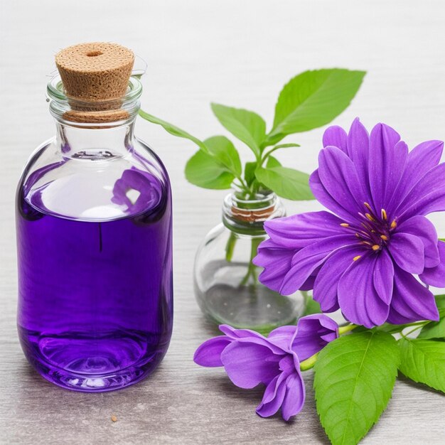 Photo l'odeur fraîche de la fleur pourpre dans une bouteille de verre