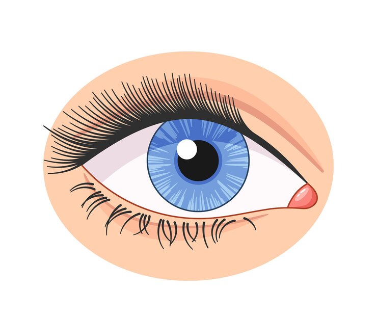 Photo oeil bleu avec une anatomie détaillée comprenant des cils et un conduit lacrymal idéal à des fins médicales