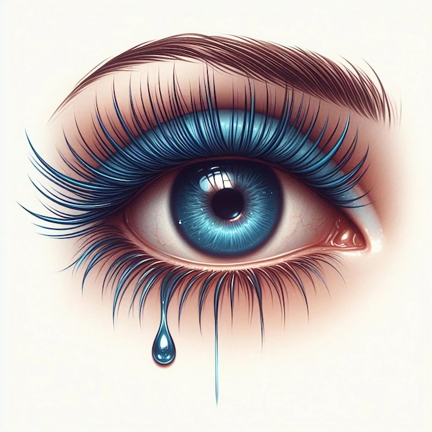 un œil bleu avec une goutte de larme dessus