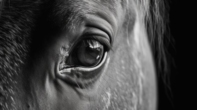 Un œil de cheval est représenté avec le mot cheval à gauche.