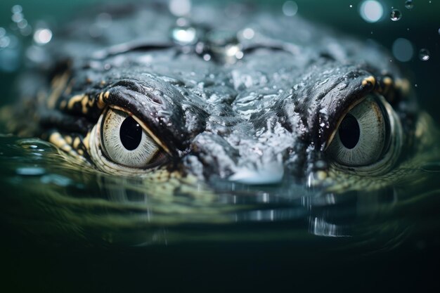 L'œil d'un crocodile émergeant de l'eau en gros plan