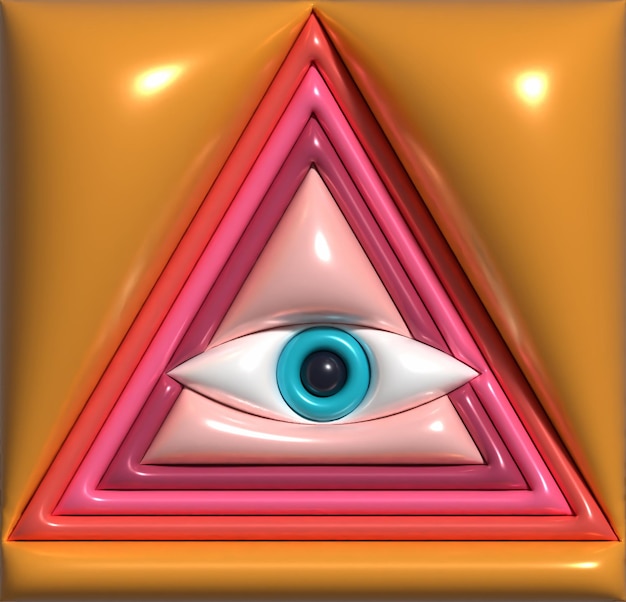 Oeil dans un triangle sur un fond orange illustration de rendu 3D