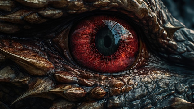 Un oeil de dragon avec un oeil rouge et un oeil vert