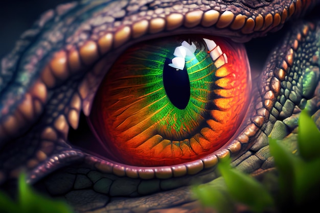 Un œil de dragon avec un œil vert et un œil doré.
