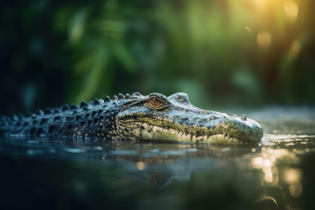 L&#39;œil du crocodile se reflète dans l&#39;eau