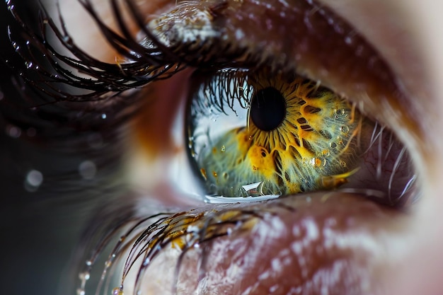 Photo oeil féminin avec une goutte d'eau générée par l'ia