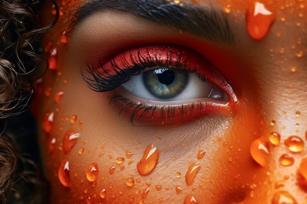 Photo l'oeil d'une femme avec des gouttes d'eau sur sa peau