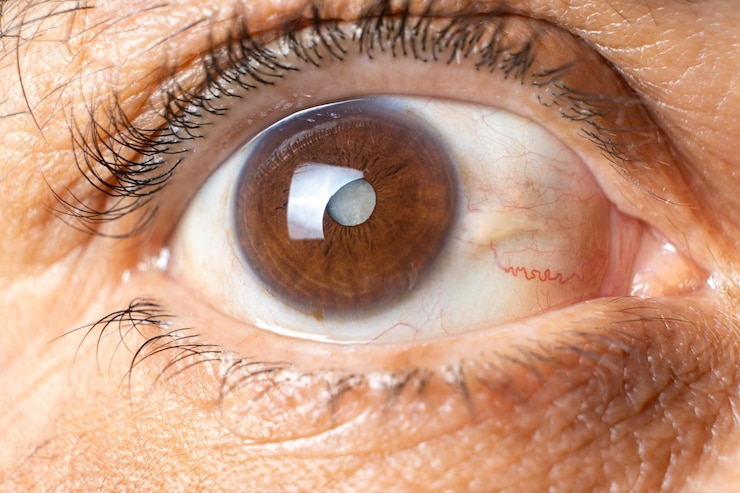 Photo oeil d'un homme âgé avec des cataractes