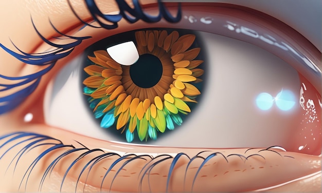 oeil humain avec une fleur coloréeoeil humain avec une fleur coloréeoeil avec des gouttes colorées