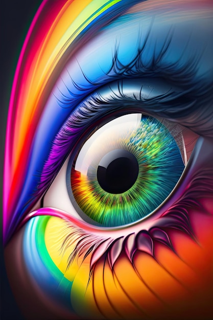 Oeil humain lumineux avec des couleurs d'arc-en-ciel