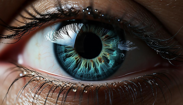Oeil humain regardant la caméra reflétant la beauté et les soins de santé générés par l'intelligence artificielle