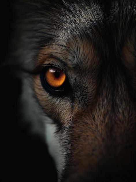 L'oeil d'un loup brille dans le noir