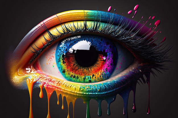 Oeil de peinture arc-en-ciel