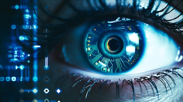 l'œil d'une personne subissant un examen avec un système d'IA aidant les ophtalmologistes AI générative
