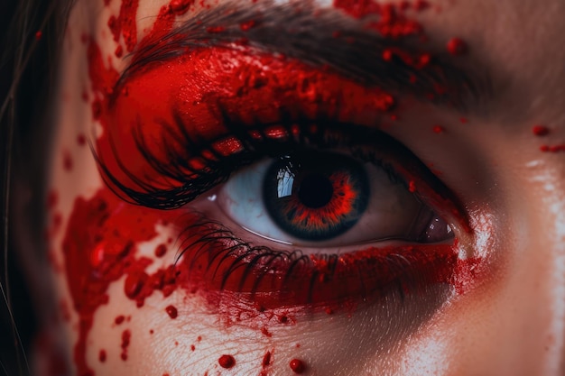 Un oeil rouge avec des yeux rouges et une ai générative de peinture rouge