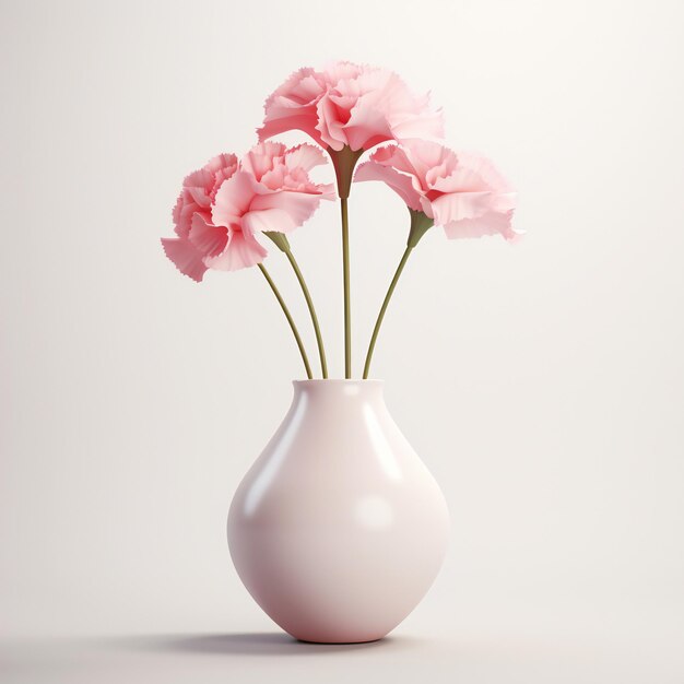 Un œillet rose brillant dans un vase blanc