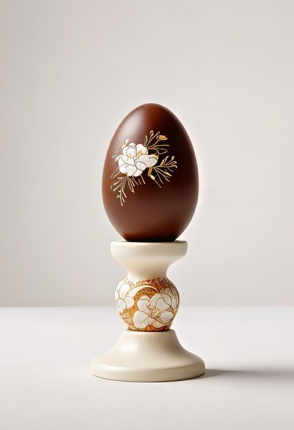 Un œuf au chocolat haut de gamme sur le piédestal.