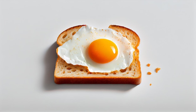 Un œuf au plat sur un morceau de pain sur une surface blanche Generative AI